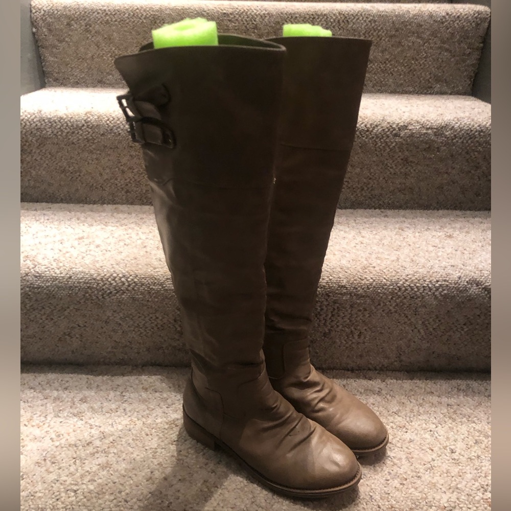 Camel knee high boots
